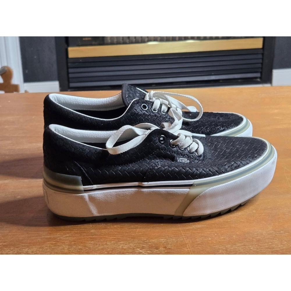 Vans Era Stacked Sneakers Mens 7 / Womens 8.5 Black Woven Suede Platform Shoes